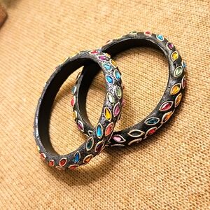 Colorful Faux-gem Bangle Bracelet Pair